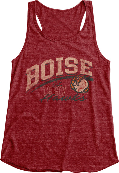 BOISE HAWKS WOMEN'S RADIO TANK, RED