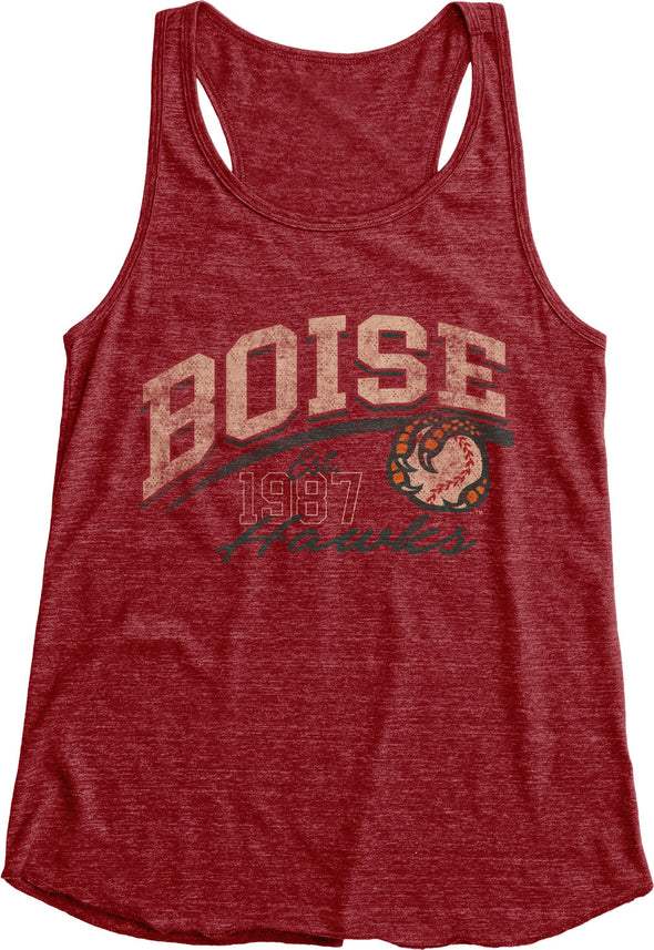 BOISE HAWKS WOMEN'S RADIO TANK, RED